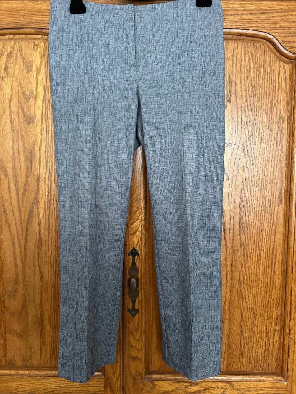 Amanda & Chelsea Gray Micro-Pattern Straight-Leg Trousers